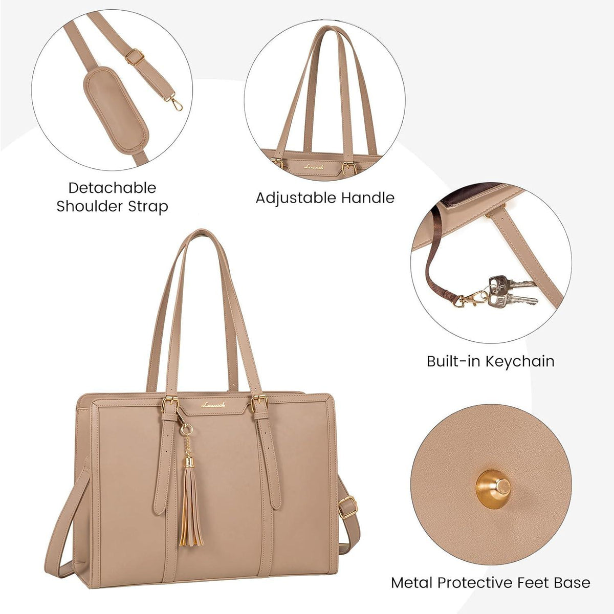 Laptoptasche Damen 15,6 Zoll Handtasche Tote Bag Leder Umhängetasche Elegante