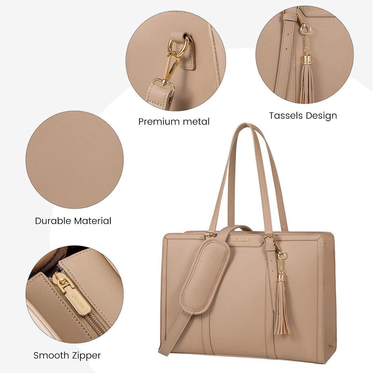 Laptoptasche Damen 15,6 Zoll Handtasche Tote Bag Leder Umhängetasche Elegante