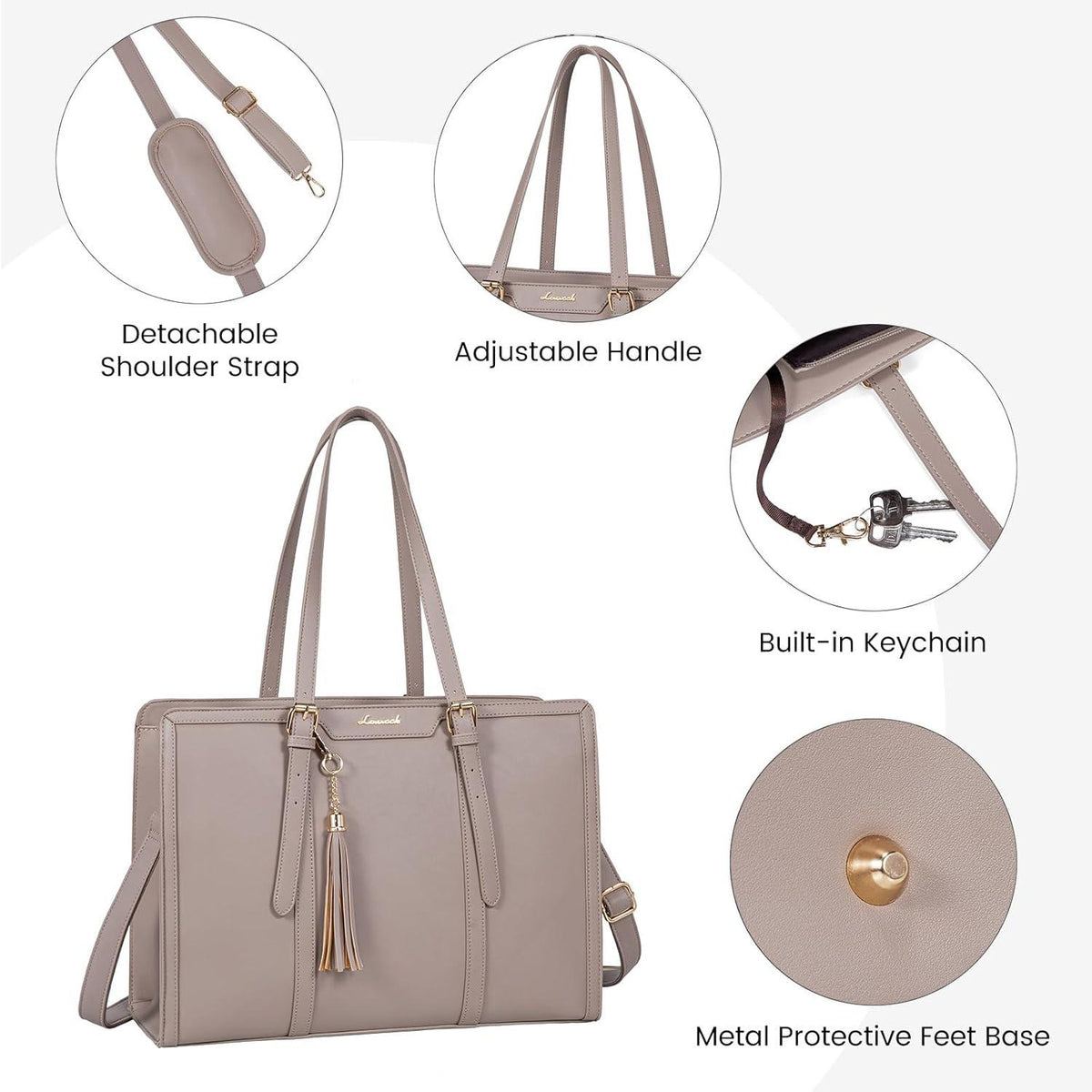 Damen Arbeitstasche 15,6 Zoll Laptop Handtasche Tote Bag Leder Shoulder