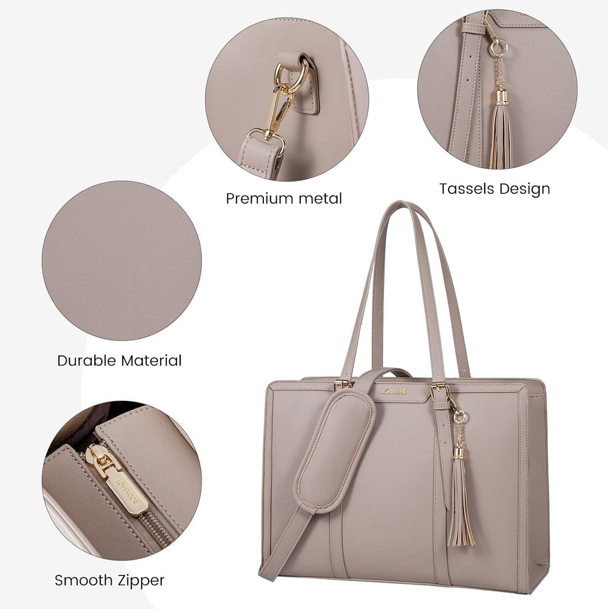 Damen Arbeitstasche 15,6 Zoll Laptop Handtasche Tote Bag Leder Shoulder