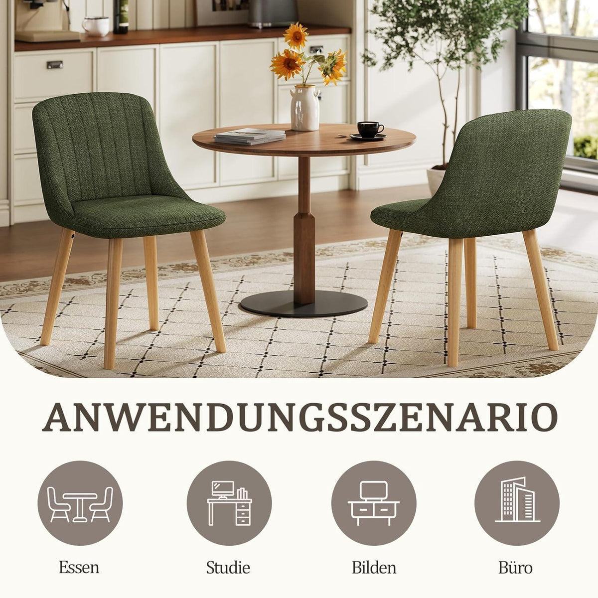 6 Esszimmerstühle Polsterstuhl Holzbeine Gras-Grün, Ergonomisch