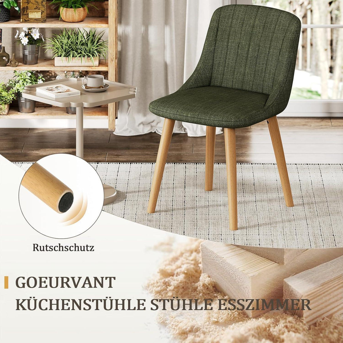 6 Esszimmerstühle Polsterstuhl Holzbeine Gras-Grün, Ergonomisch