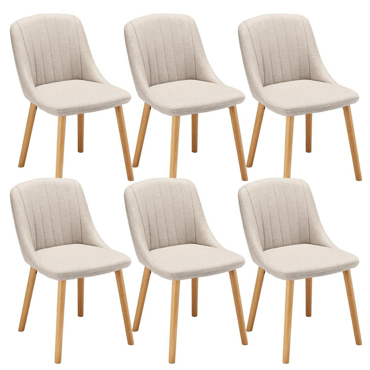 Esszimmerstuhl Set Beige Holzbeine – 6er Polsterstuhl
