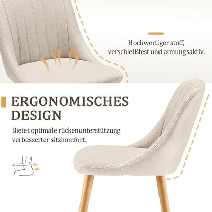 Esszimmerstuhl Set Beige Holzbeine – 6er Polsterstuhl