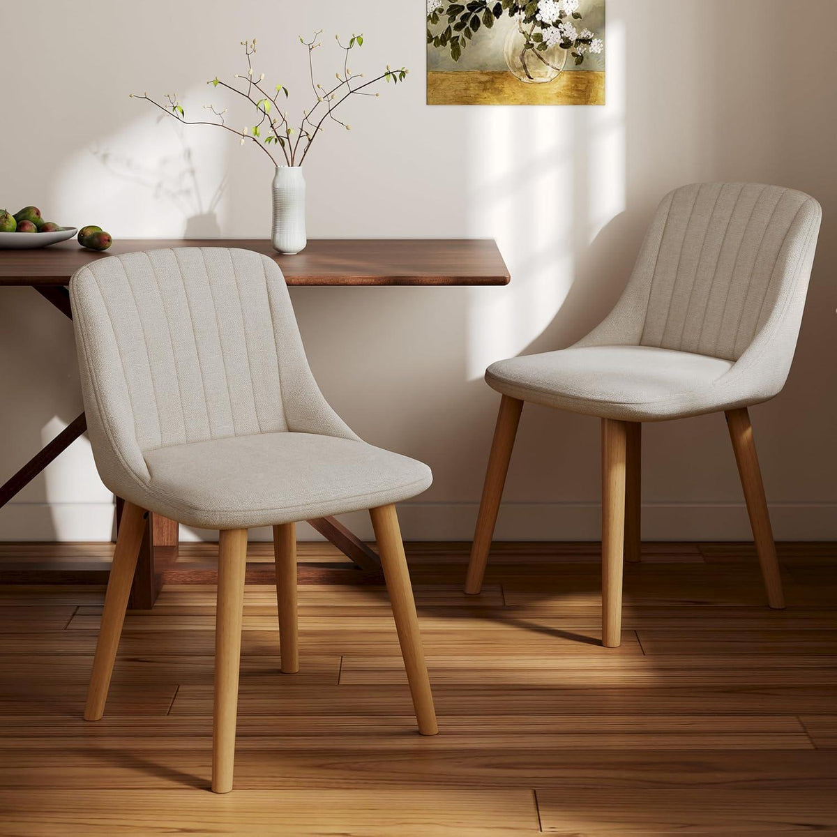 Esszimmerstuhl Set Beige Holzbeine – 6er Polsterstuhl