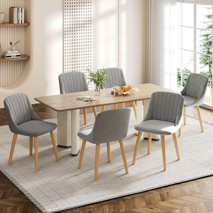 Samt Esszimmerstühle 6er Set mit Holzbeinen, Hellgrau