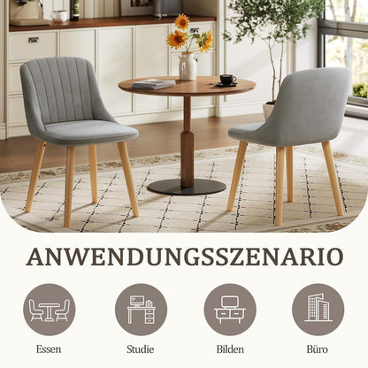 Samt Esszimmerstühle 6er Set mit Holzbeinen, Hellgrau