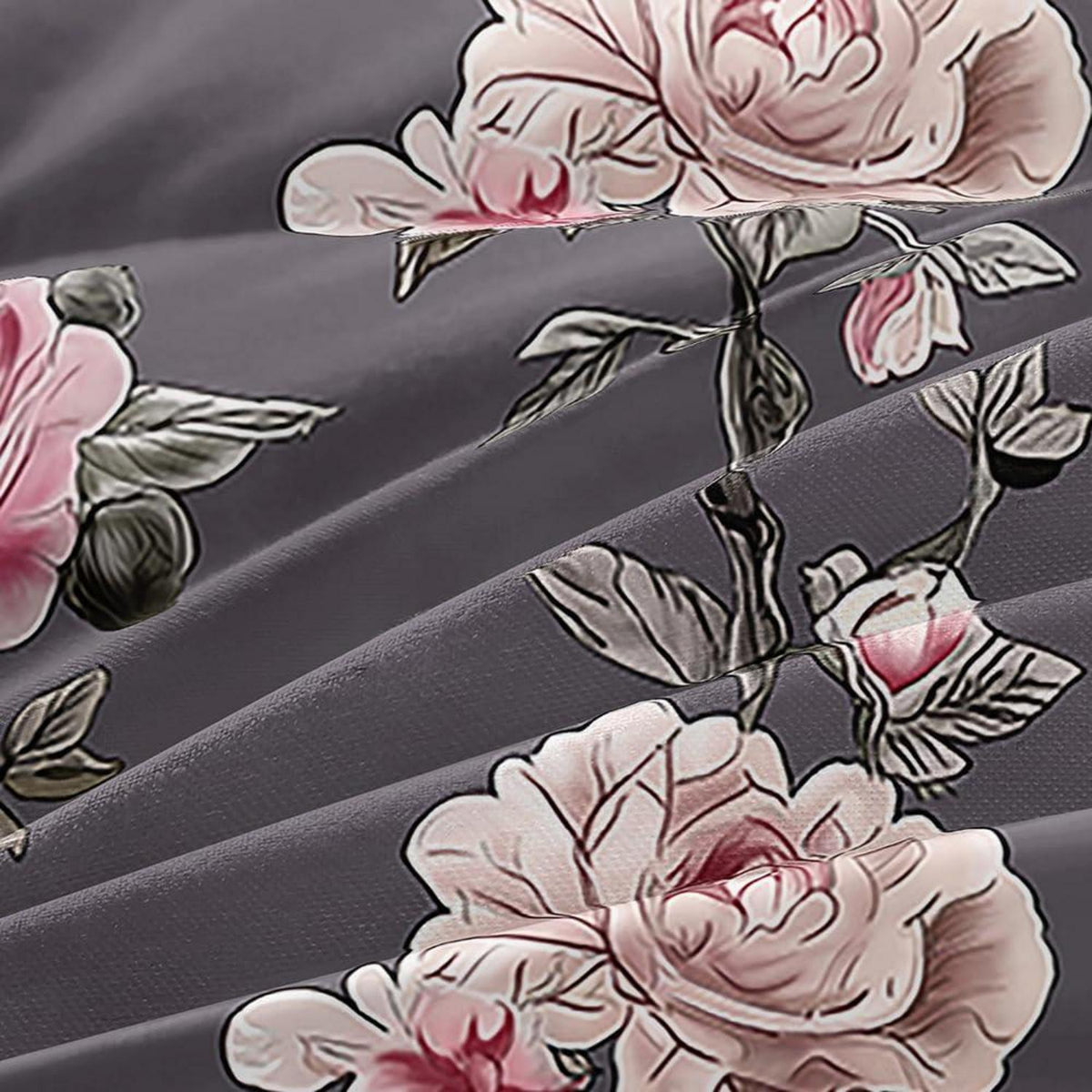 3D Rosen Bettwäsche Set 135x200cm - Floral Grau Rosa Vintage