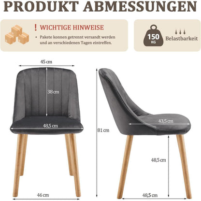 Samt Esszimmerstühle 6er Set mit Massivholzbeinen Dunkelgrau