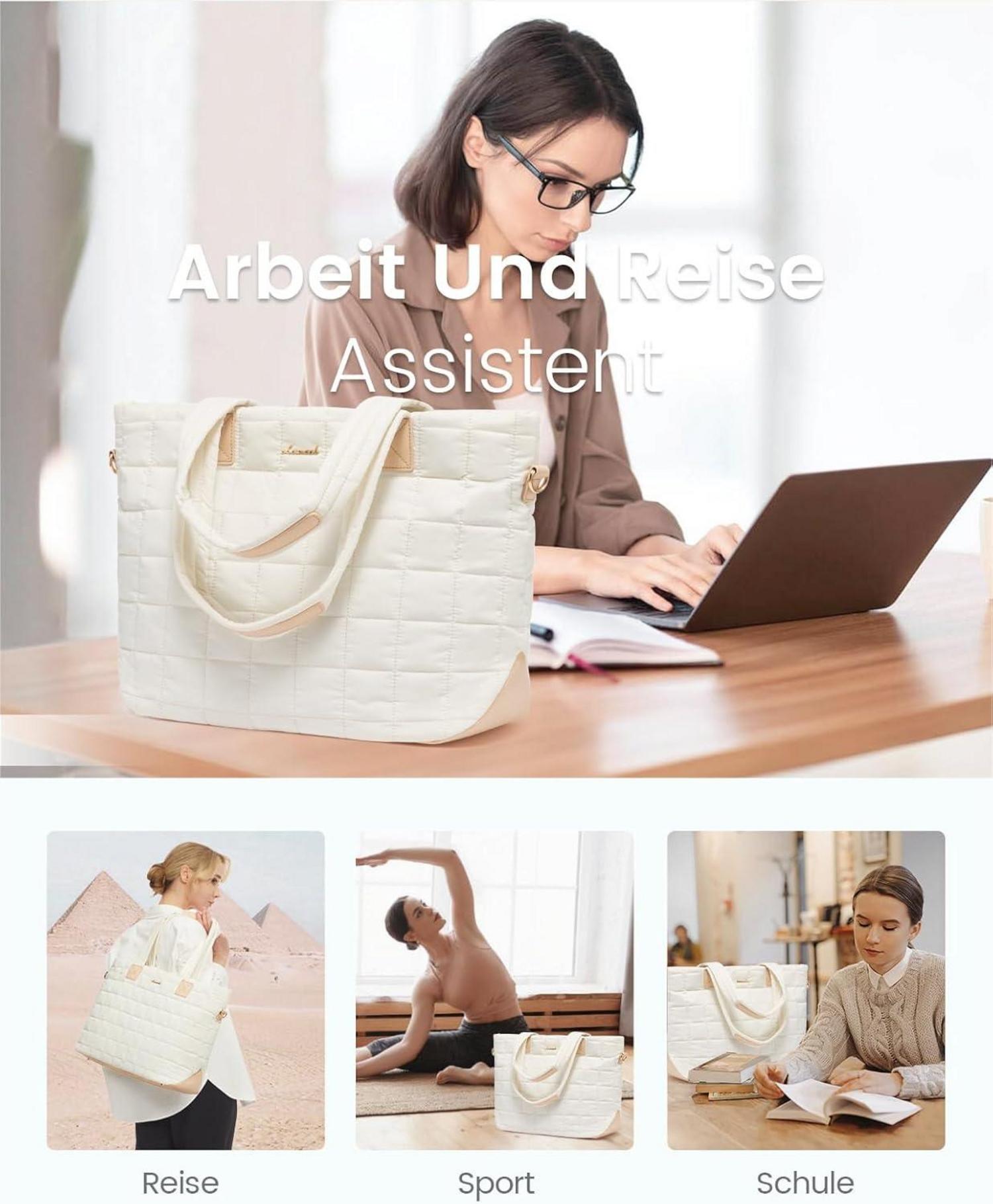 Damen Laptoptasche 15,6 Zoll in Beige - Multifunktionale