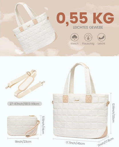 Damen Laptoptasche Handtasche 15,6 Zoll Beige große Arbeitstasche Uni Bürotasche