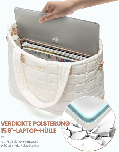 Große Damen Laptoptasche 15,6'' Multifunktional Beige Business Handtasche