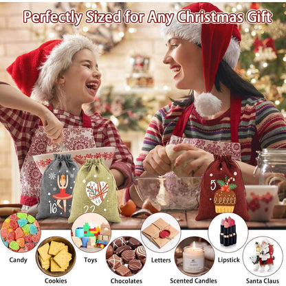Adventskalender zum Befüllen, 24 Jutesäckchen mit Zahlen, DIY Weihnachtsdeko