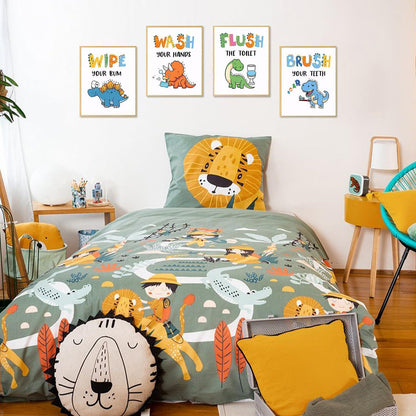 4er Set Dinosaurier Badezimmer Wand Poster 20x25cm Ungerahmt
