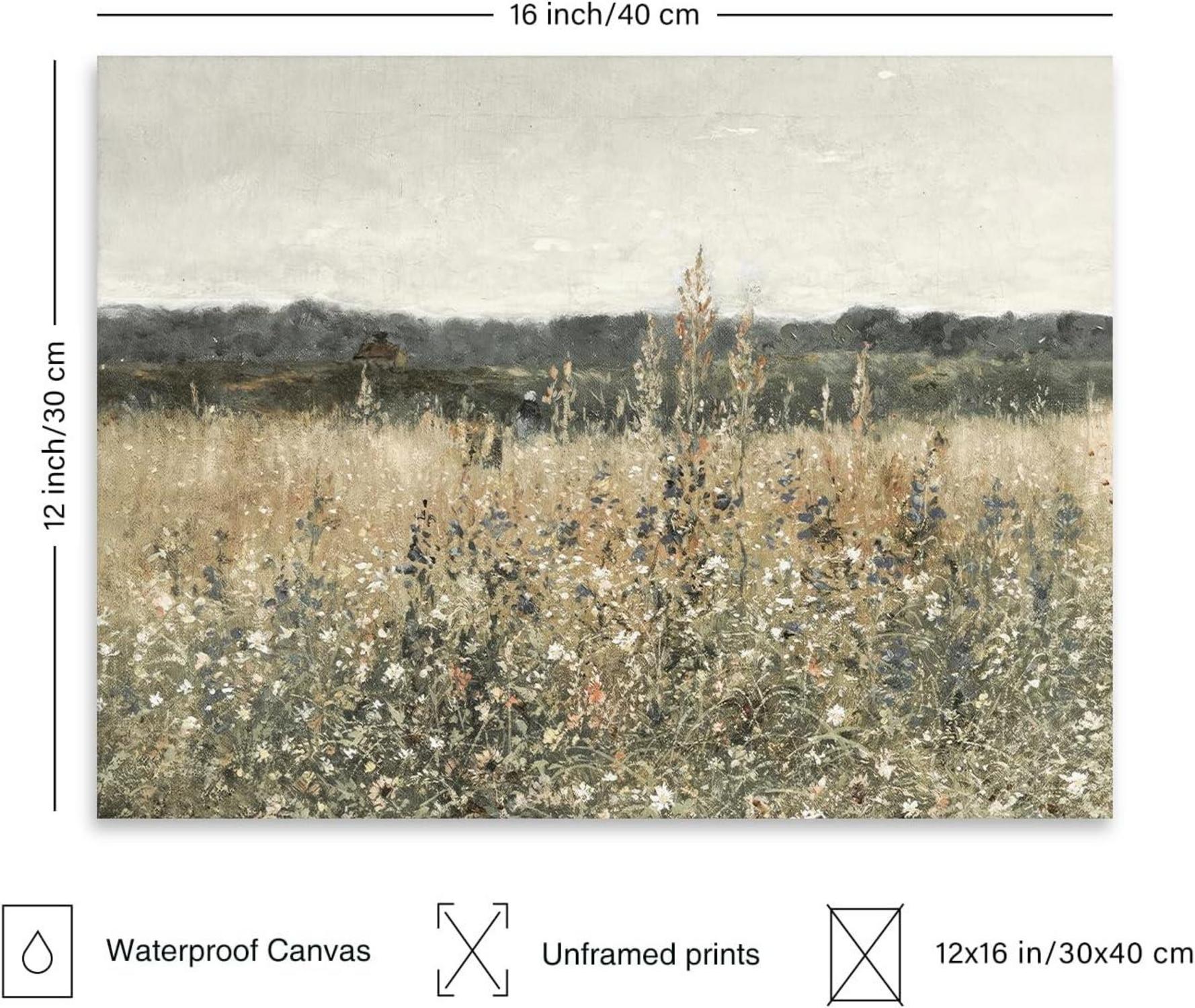 Vintage Wildblumen Landschaft Leinwandbild Französisch Botanische Drucke 30x40cm