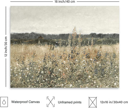 Vintage Wildblumen Landschaft Leinwandbild Französisch Botanische Drucke 30x40cm