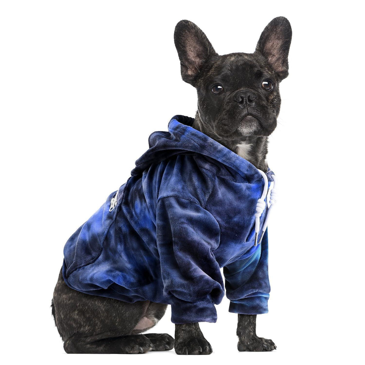 Hunde Hoodie Flanell mit Leinenloch & Tasche, Blau-Grau S