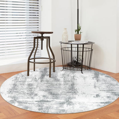 Runder Teppich Grau 150cm – Modern, Abstrakt & Waschbar