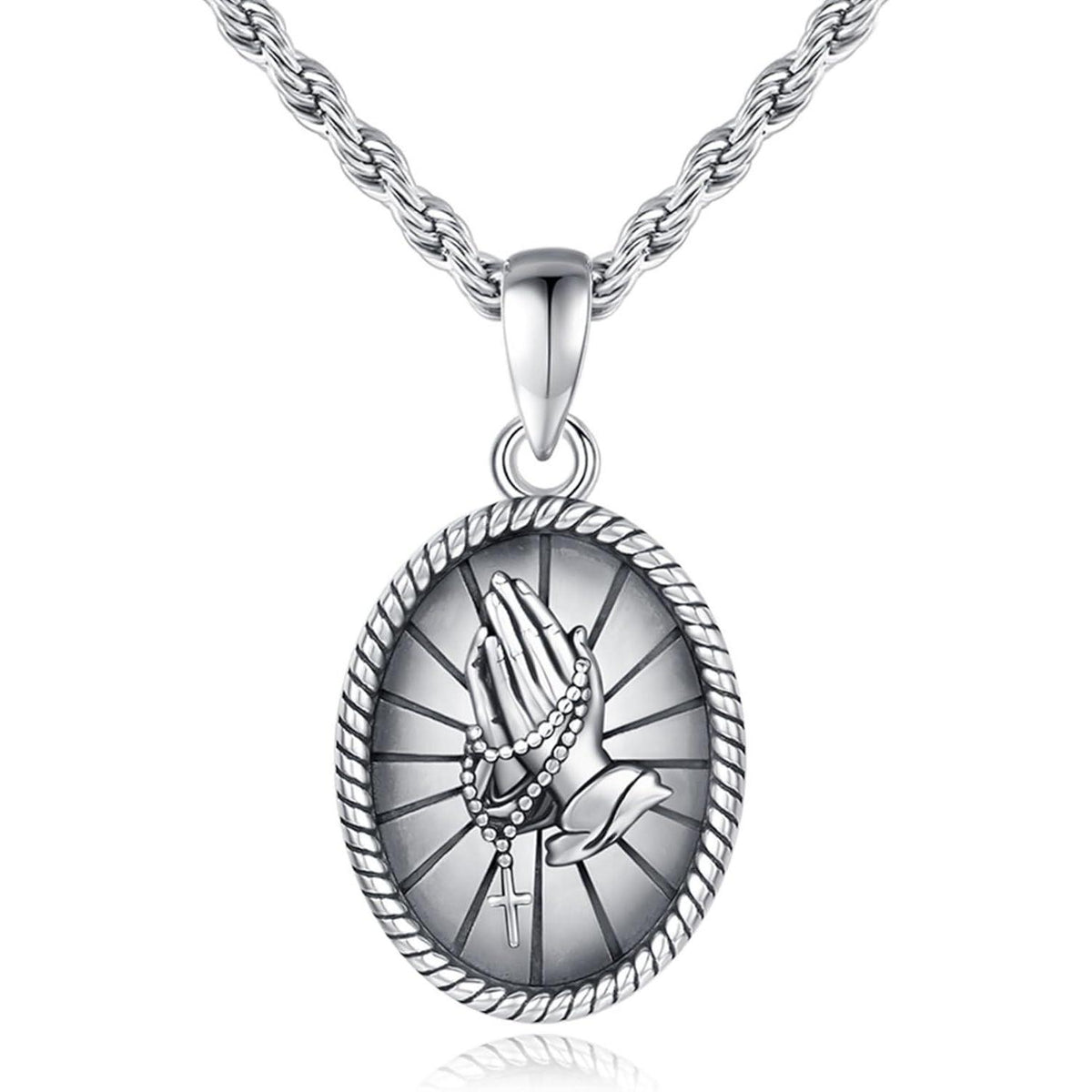 925 Sterlingsilber Halskette mit betenden Händen und Kreuzanhänger