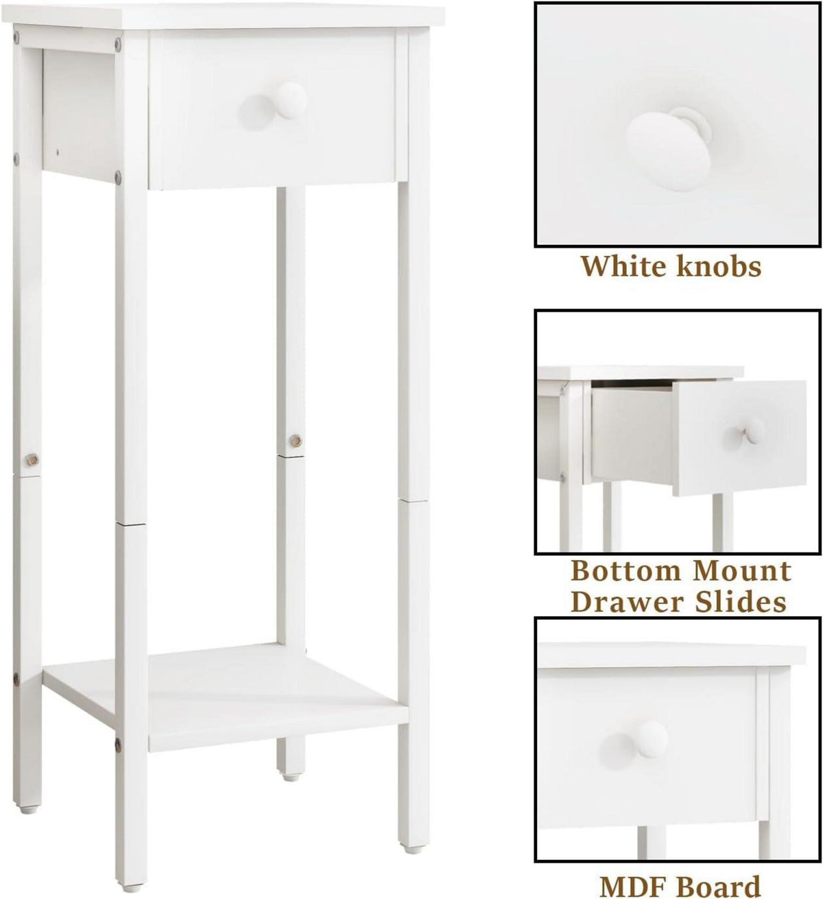 IBUYKE 2er Set Nachttisch Schmal Beistelltisch mit Schublade 25x25x71 cm