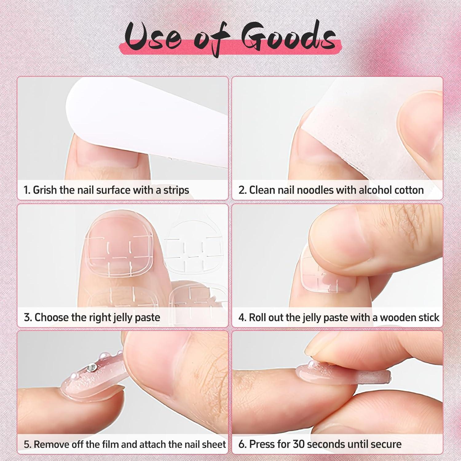 24Pcs Pink Flower Press on Nails Set Kurze Künstliche Nägel Blümchen