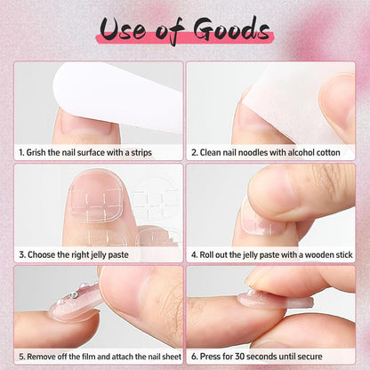 24Pcs Pink Flower Press on Nails Set Kurze Künstliche Nägel Blümchen