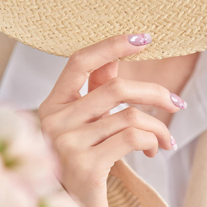 24Pcs Pink Flower Press on Nails Künstliche Nägel Blümchen Set