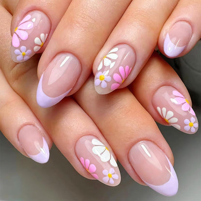 24Pcs Colorful Daisy Press on Nails DIY Manicure Kit