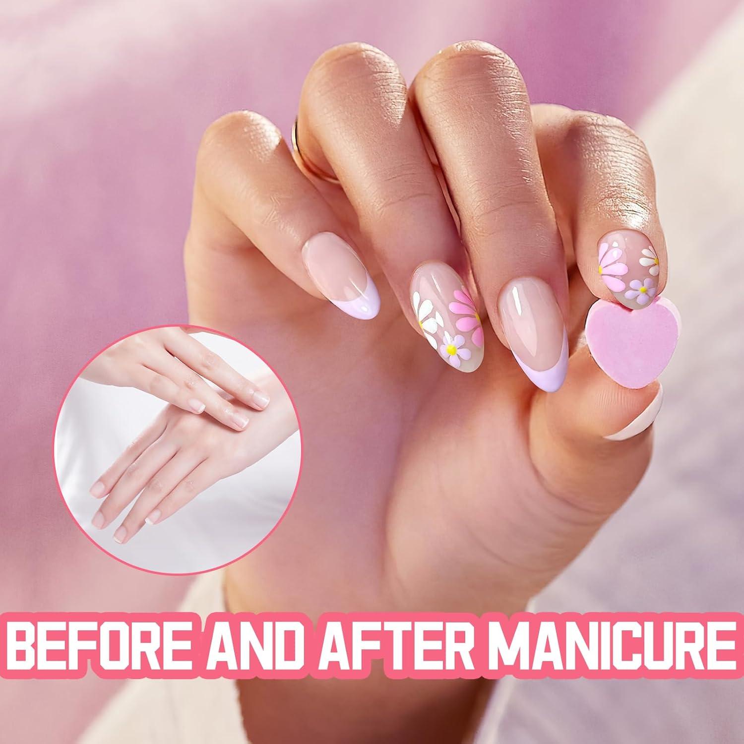 24Pcs Colorful Daisy Press on Nails Short Almond Fake Nails Kit