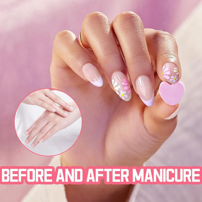 24Pcs Colorful Daisy Press on Nails Short Almond Fake Nails Kit