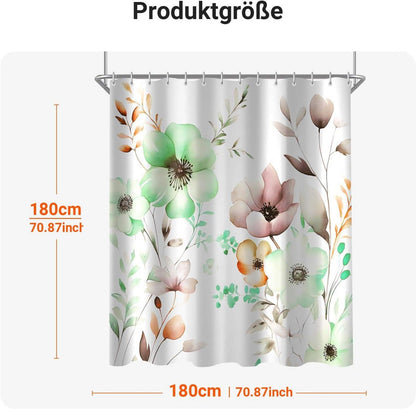 Duschvorhang Blumen Zeichnen Antischimmel 180x180cm Polyester inkl. 12