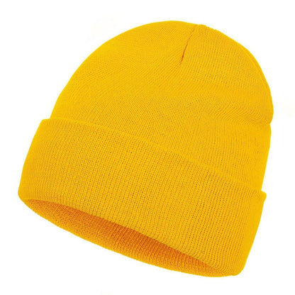 Strickmütze Beanie für Herren und Damen, dünn, warm, Einheitsgröße, Gelb