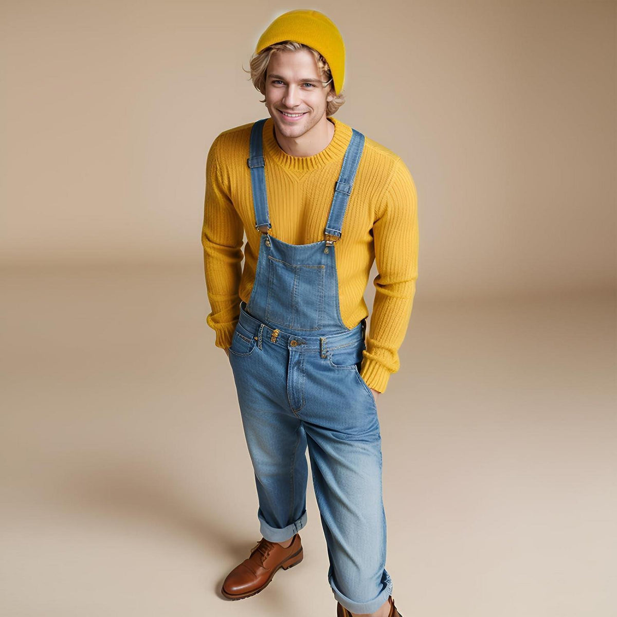 Strickmütze Beanie für Herren und Damen, dünn, warm, Einheitsgröße, Gelb