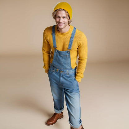 Strickmütze Beanie für Herren und Damen, dünn, warm, Einheitsgröße, Gelb