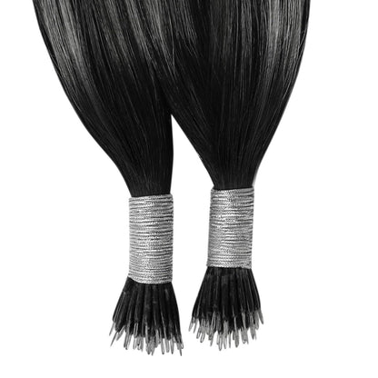 Echthaar Nanoring Extensions Ombre Schwarz Silber 45cm
