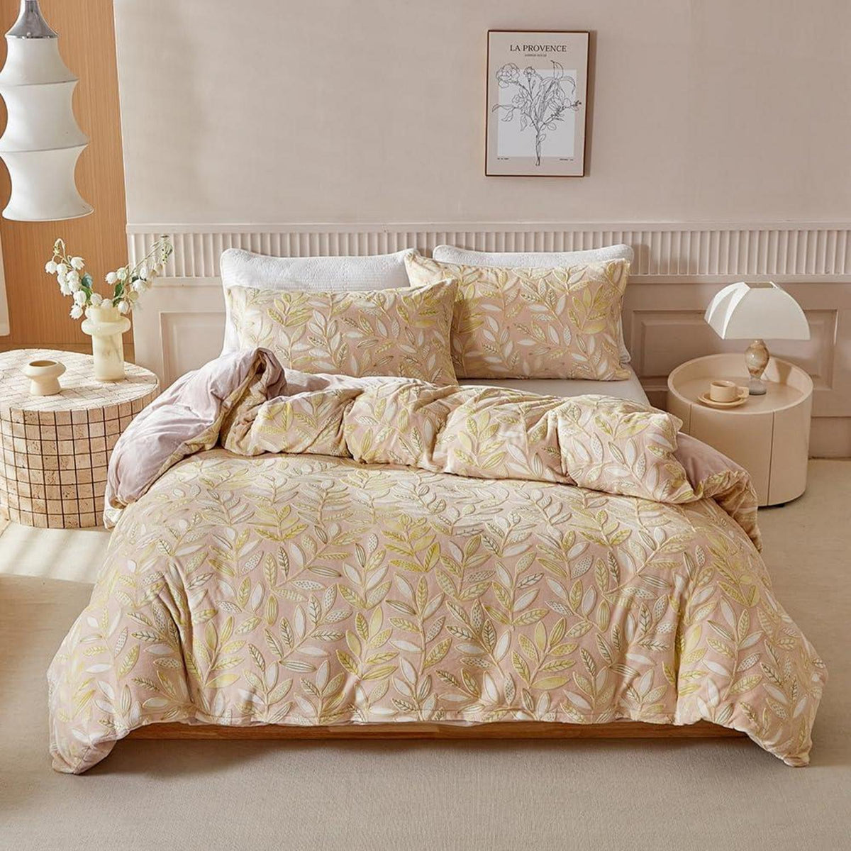 Plüsch Bettwäsche Set 220x240 cm - Warm & Kuschelig Gelb/Beige