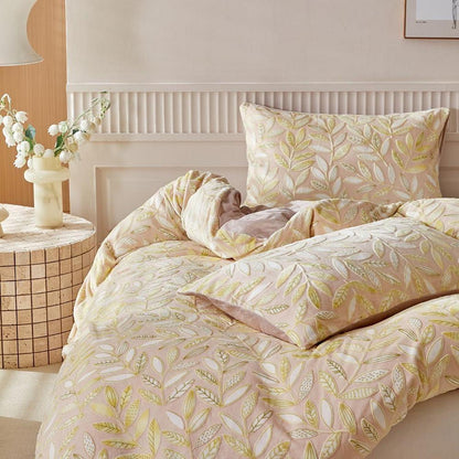 Plüsch Bettwäsche Set 220x240 cm - Warm & Kuschelig Gelb/Beige