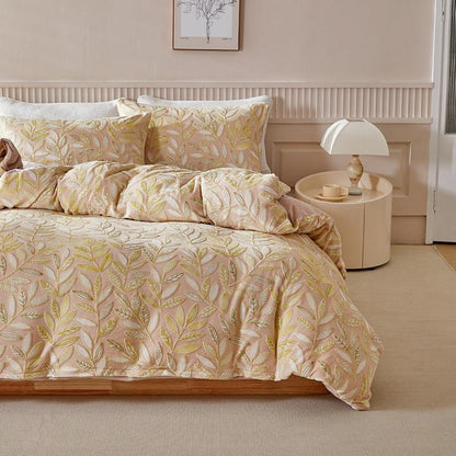 Plüsch Bettwäsche Set 220x240 cm - Warm & Kuschelig Gelb/Beige