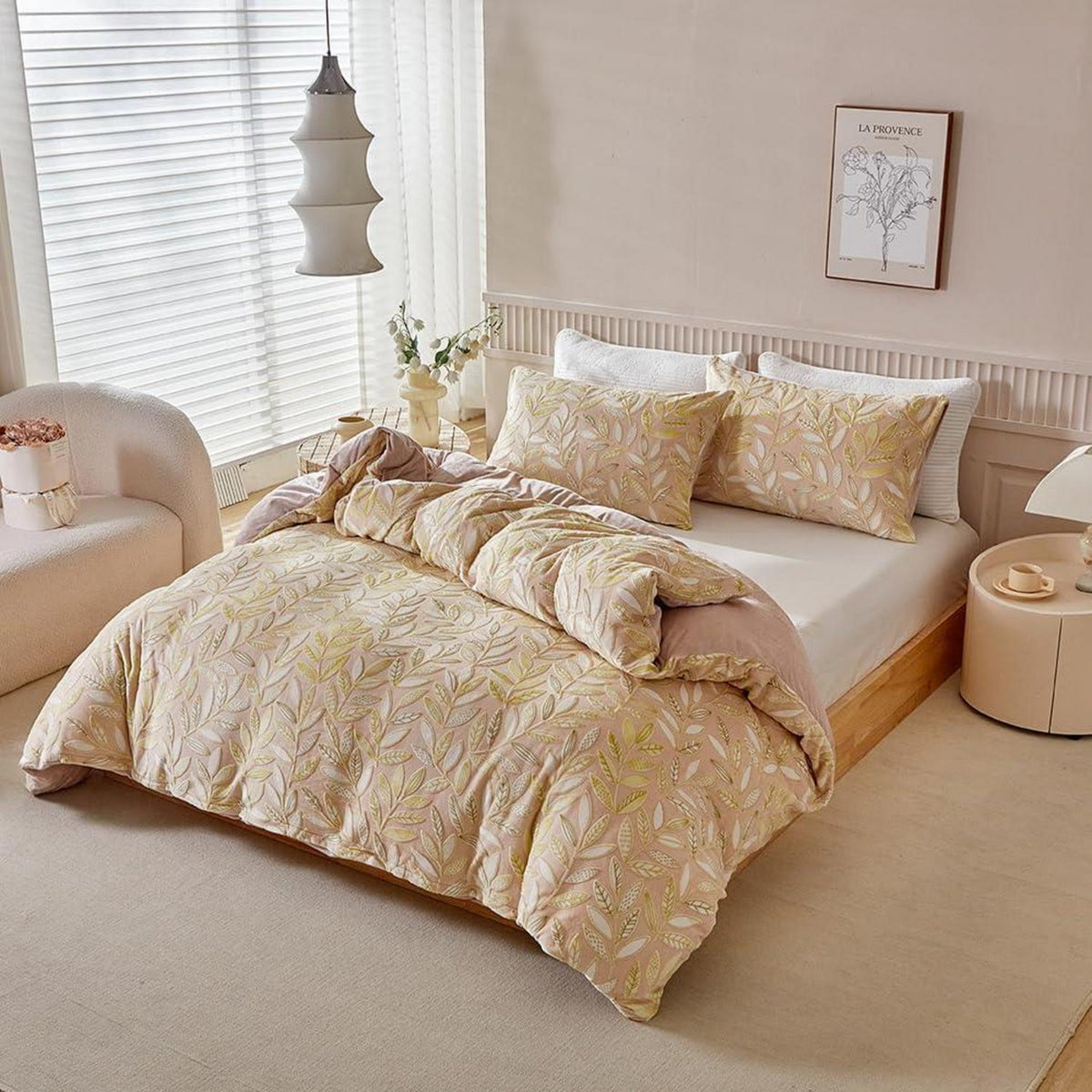 Plüsch Bettwäsche Set 220x240 cm - Warm & Kuschelig Gelb/Beige