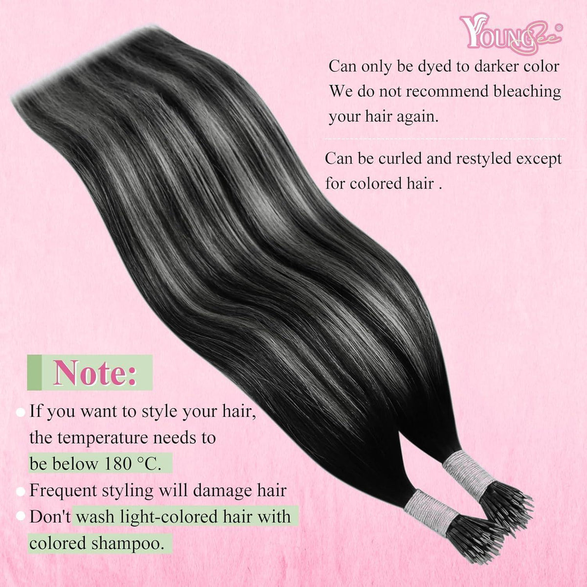 Echthaar Extensions Schwarz Balayage 60cm – Nano Ringe