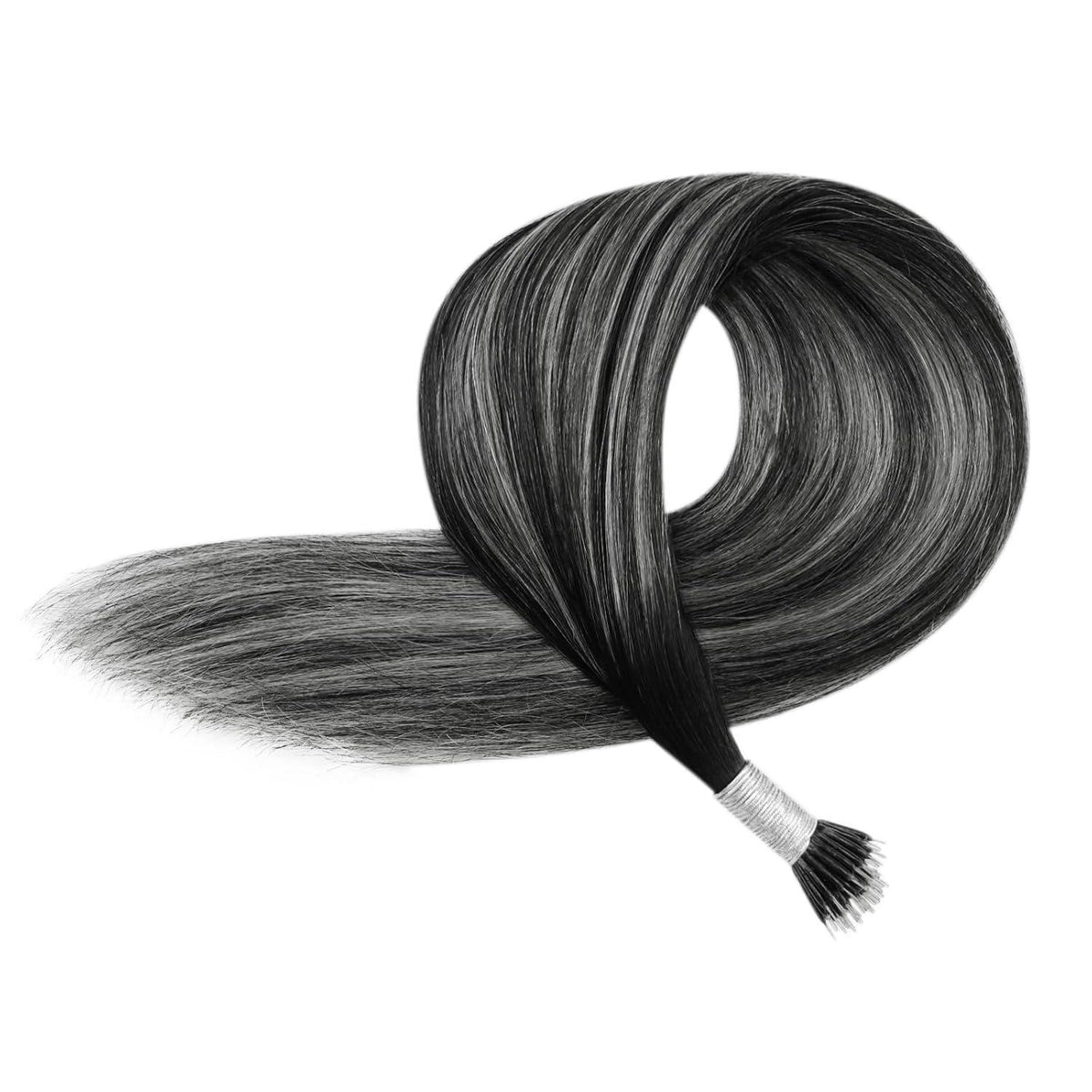 Echthaar Extensions Schwarz Balayage 60cm – Nano Ringe