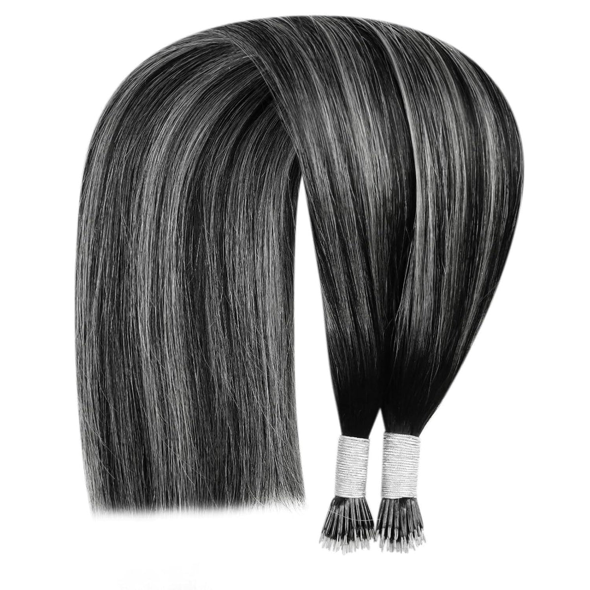 Echthaar Extensions Schwarz Balayage 60cm – Nano Ringe