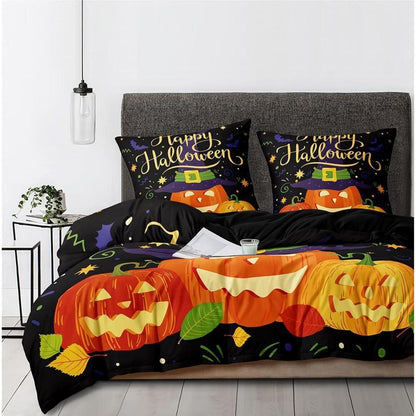 Halloween Bettwäsche Set 135x200 cm - Kürbis Laterne 4-teilig