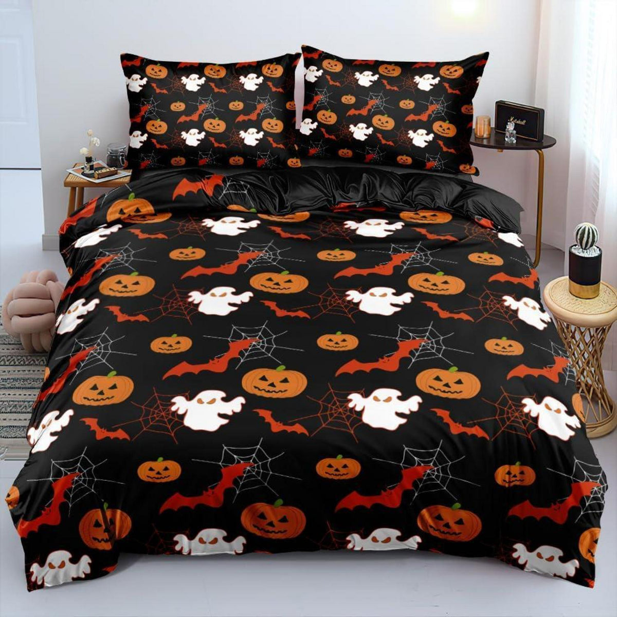 Halloween Bettwäsche-Set 135x200 cm - 4-teilig mit Kürbis-Motiv