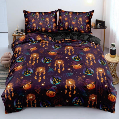Halloween Bettwäsche Set 135x200 cm - Kürbis & Laterne 4-teilig