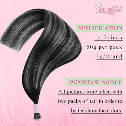 Nano Ring Haarverlängerung Ombre Schwarz Silber 35cm Echthaar