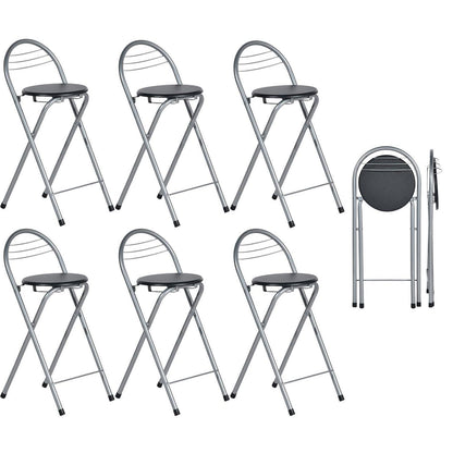Klappbarer Barhocker 6er Set – Schwarz & Silber, Ohne Montage