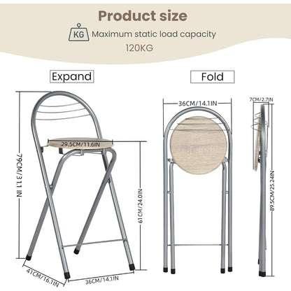 Klappbarer Barhocker 4er-Set mit Lehne – Holzmaserung & Silber
