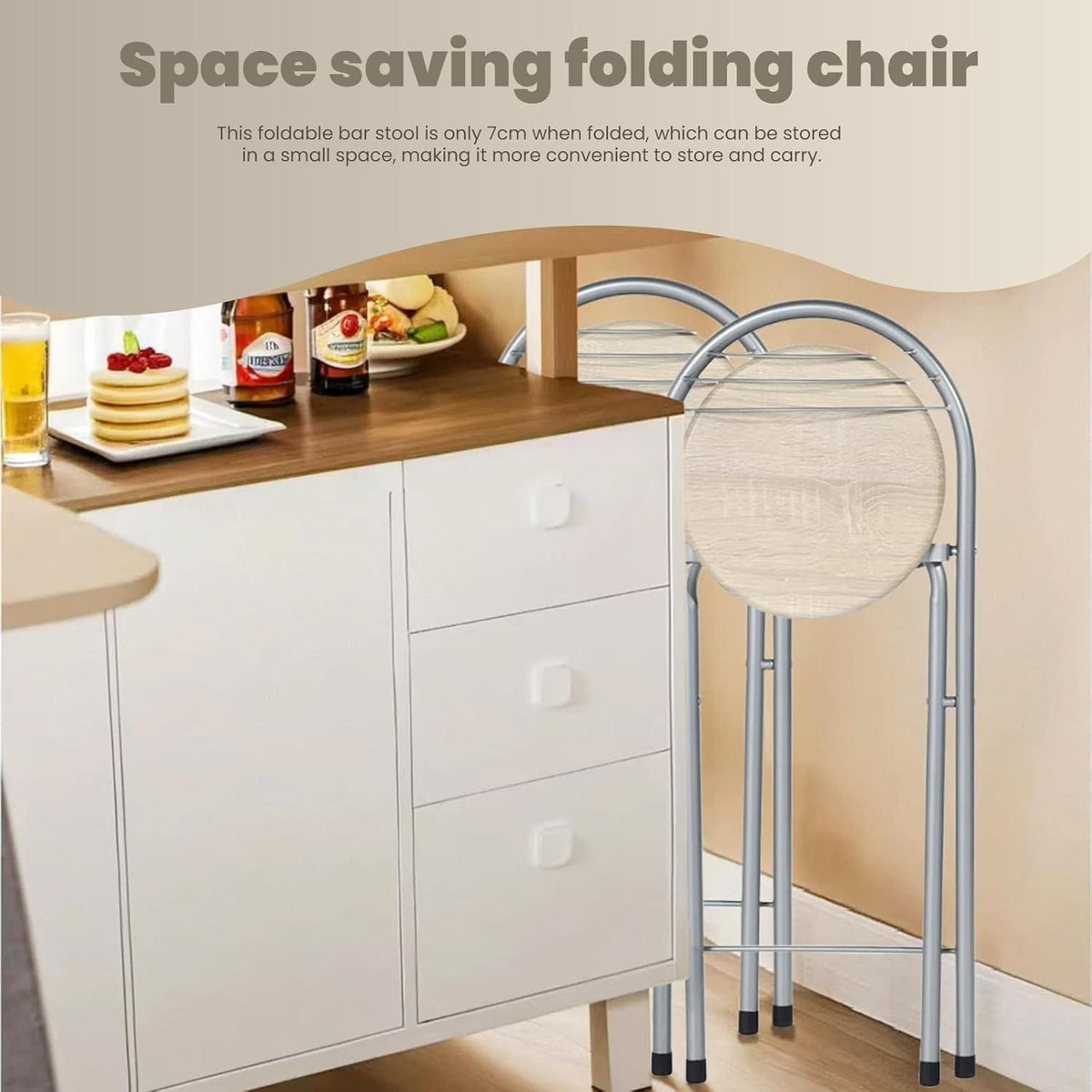 Klappbarer Barhocker 4er-Set mit Lehne – Holzmaserung & Silber