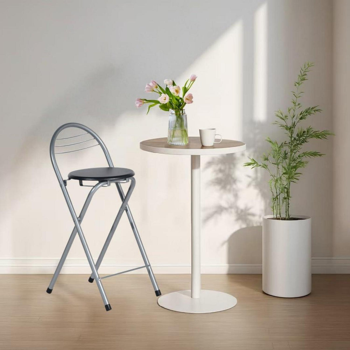 Klappbarer Barhocker – Schwarz & Silber, 61cm Sitzhöhe